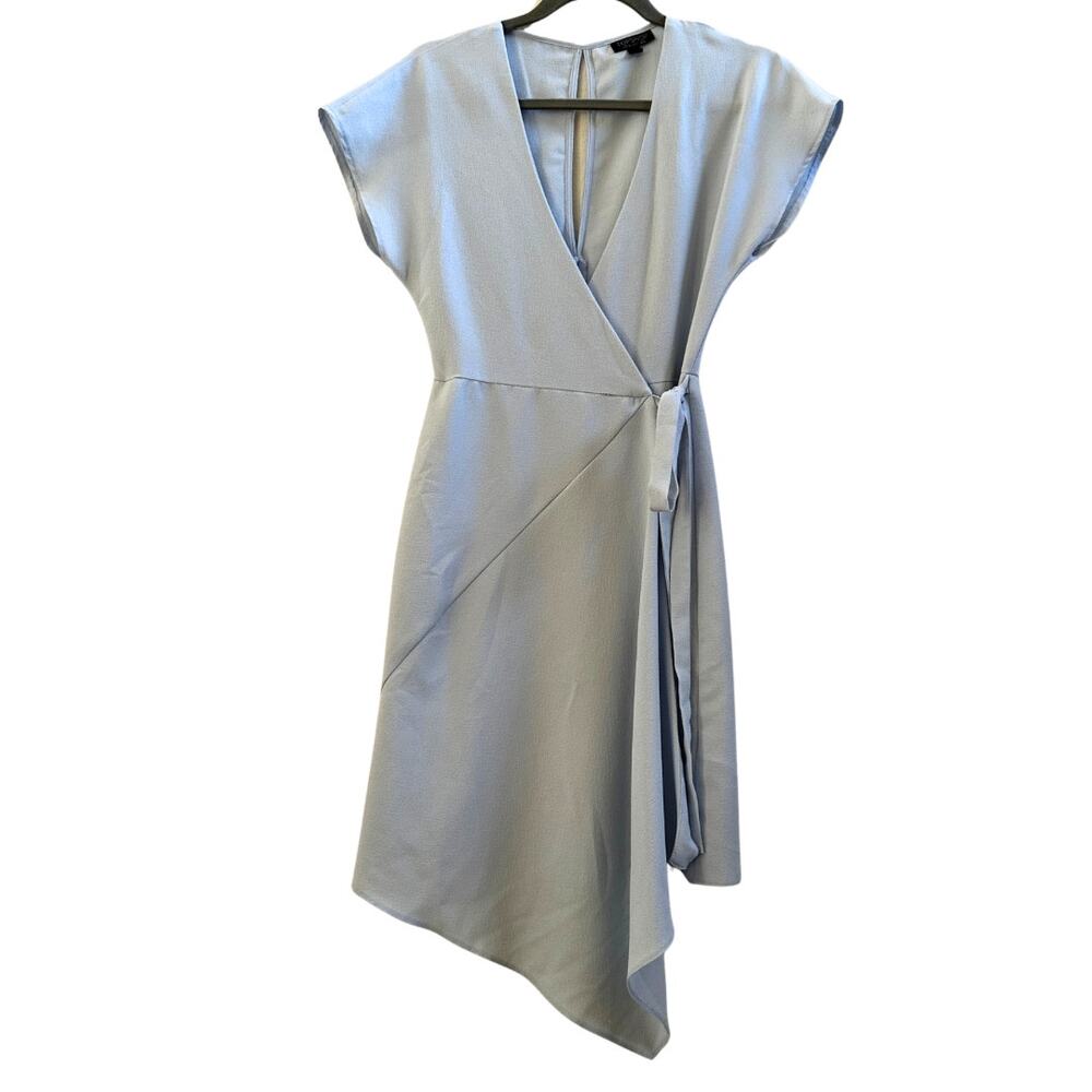 Topshop Light Blue Asymmetrical Handkerchief Wrap Dress US 2
